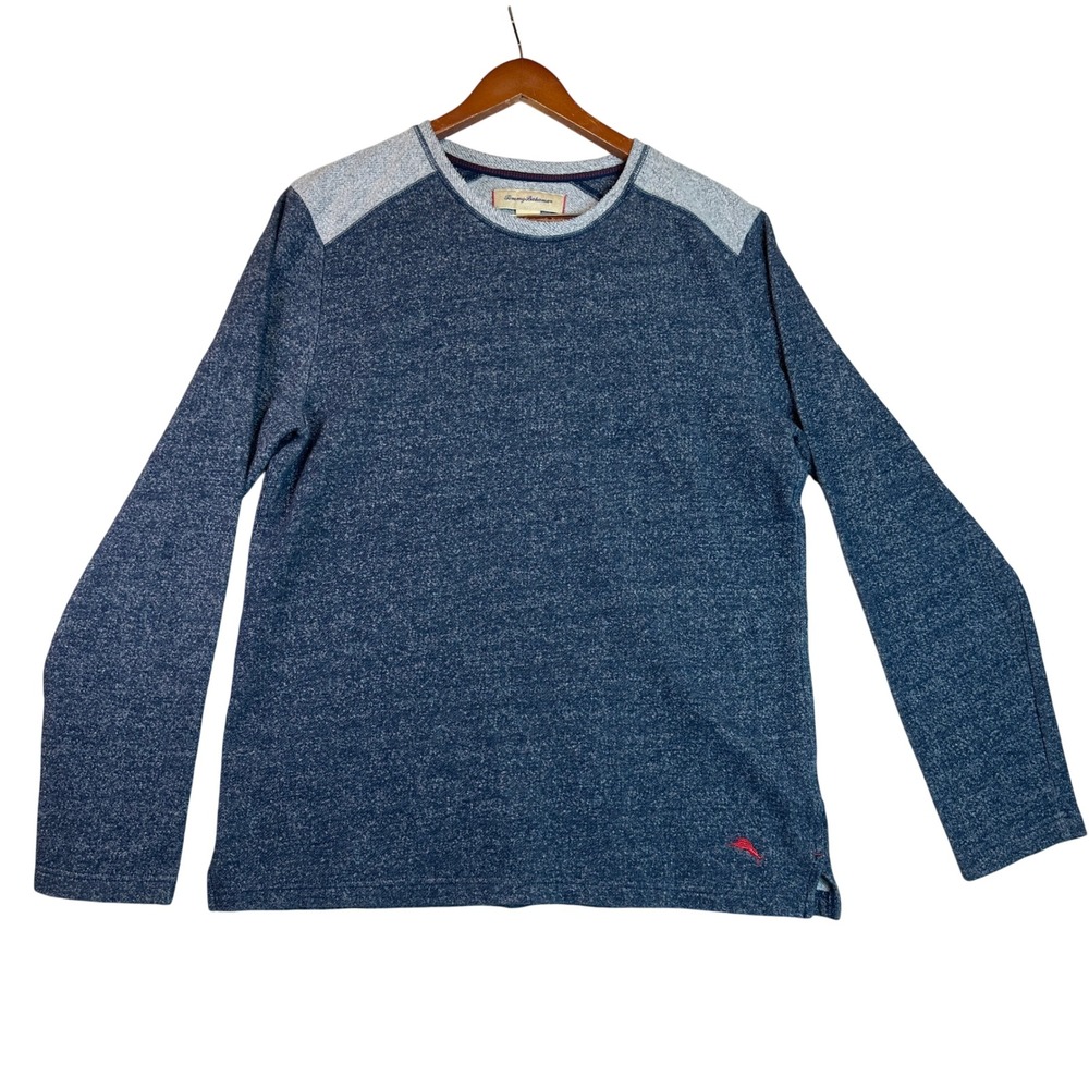 Tommy Bahama Mens Blue Marled Long Sleeve Crew Neck Pullover Sweater Large